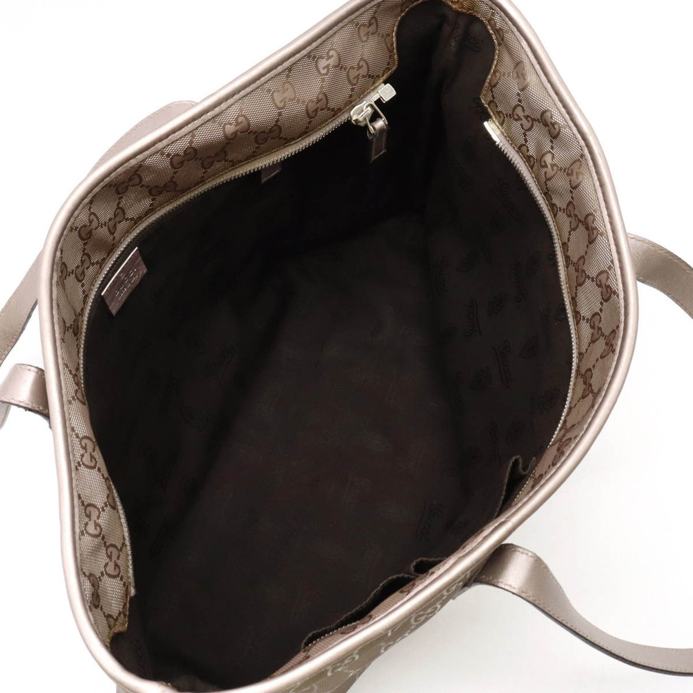 Gucci GG Imprime Tote Bag Shoulder Strap Metallic Leather Pink Silver - Picture 5 of 8